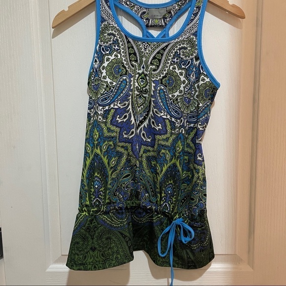 ATHLETA Swim Top Tank swimsuit blue green size XS built in bra beach pool summer - Picture 2 of 5
